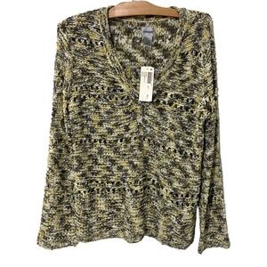 Chico's | Sweater Long Sleeve Open Knit Neutral V Neck NWT- Size 1 Medium